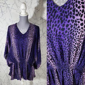 Young Fashion Purple Leopard Print Swim Cover Style Tunic Mob Wife